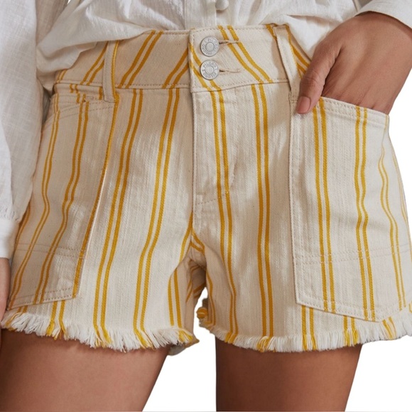 Pilcro The Wanderer Yellow White Stripe Low-Rise Shorts S 25 Summer Resort Boho - Picture 4 of 7